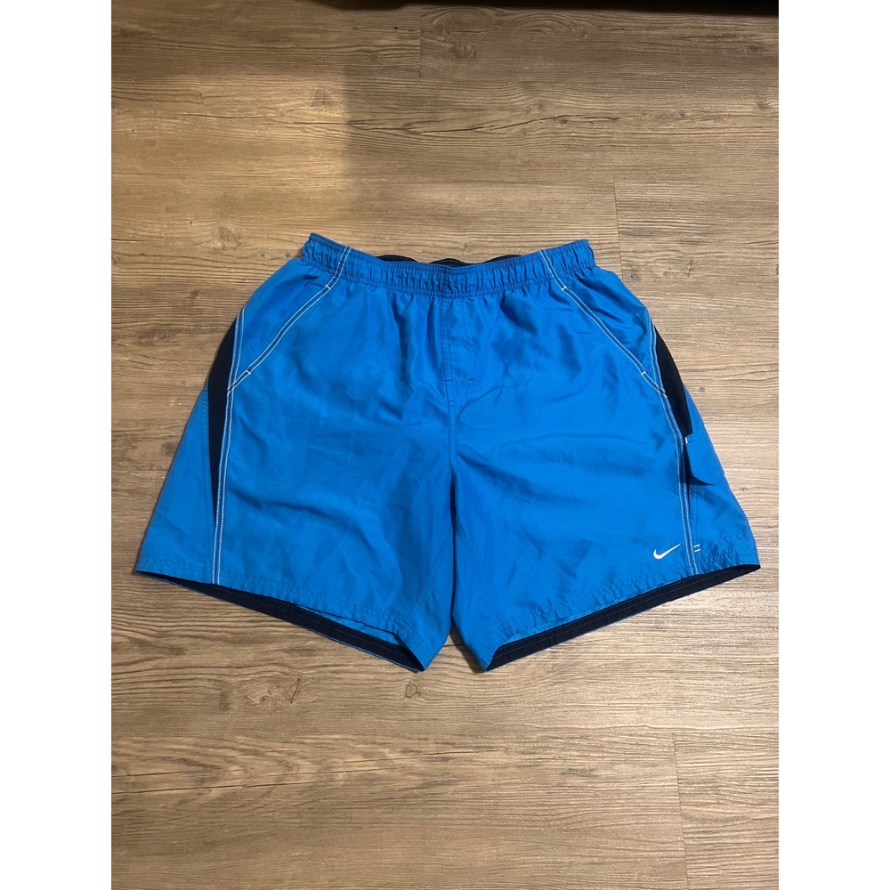 Nike Men's Swim Trunks Embroidered Mini Swoosh Blue Drawstring Size XL